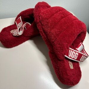 UGG FLUFFY YEAH SLIDE SLIPPERS BRIGHT RIBBON RED SIZE 9